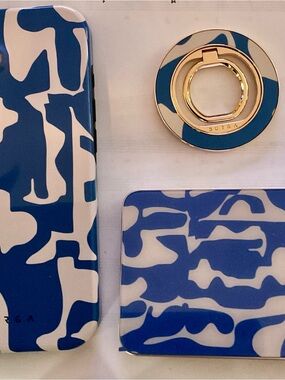 Burga Blue & White Abstract iPhone 16 Case, Power Bank and Ring Holder NEW
